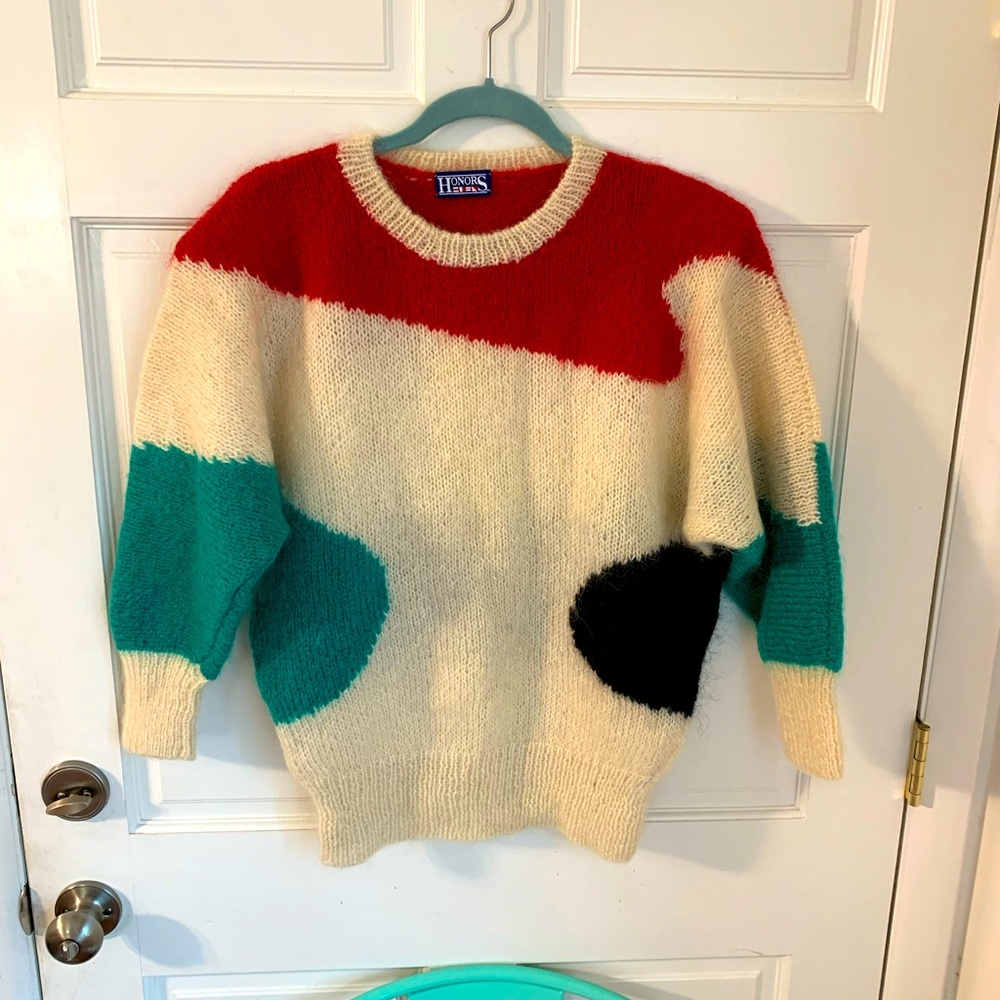 Vintage 80’s 90’s Bright Colorblock Mohair Honors Sweater